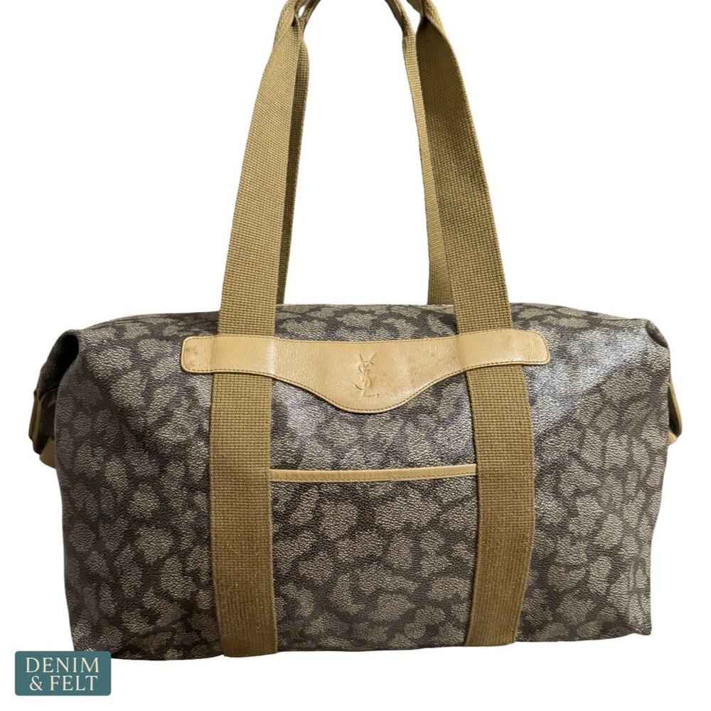 YSL Monogram Canvas Duffle Tote Bag Snap Sides Vintage‎ Large Travel Chic Logo